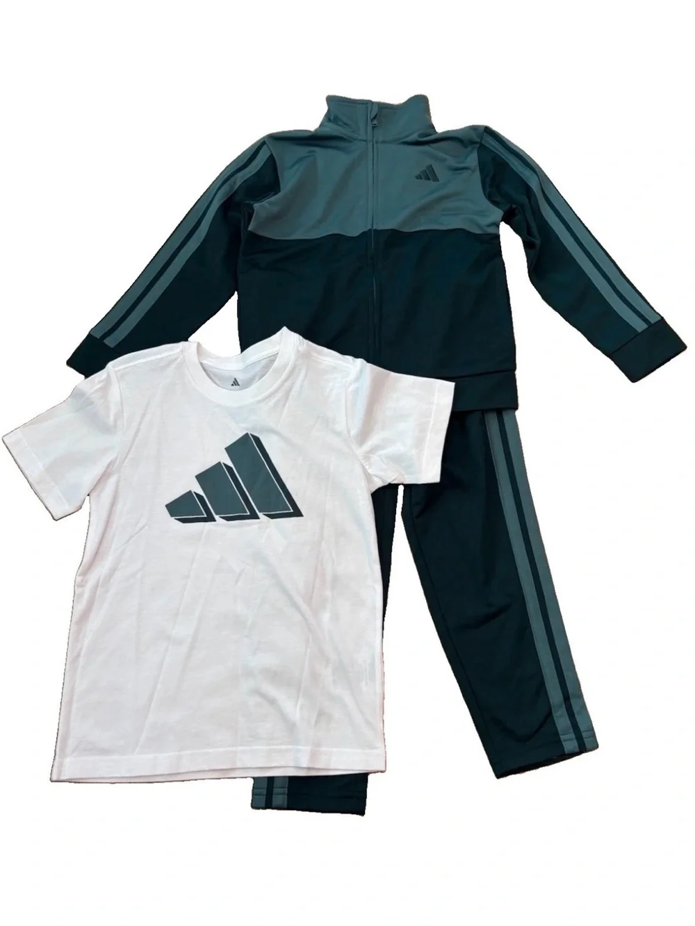 Adidas Boys 3-Piece Full Zip Jacket, Tee & Track Pants - Green - Size 5